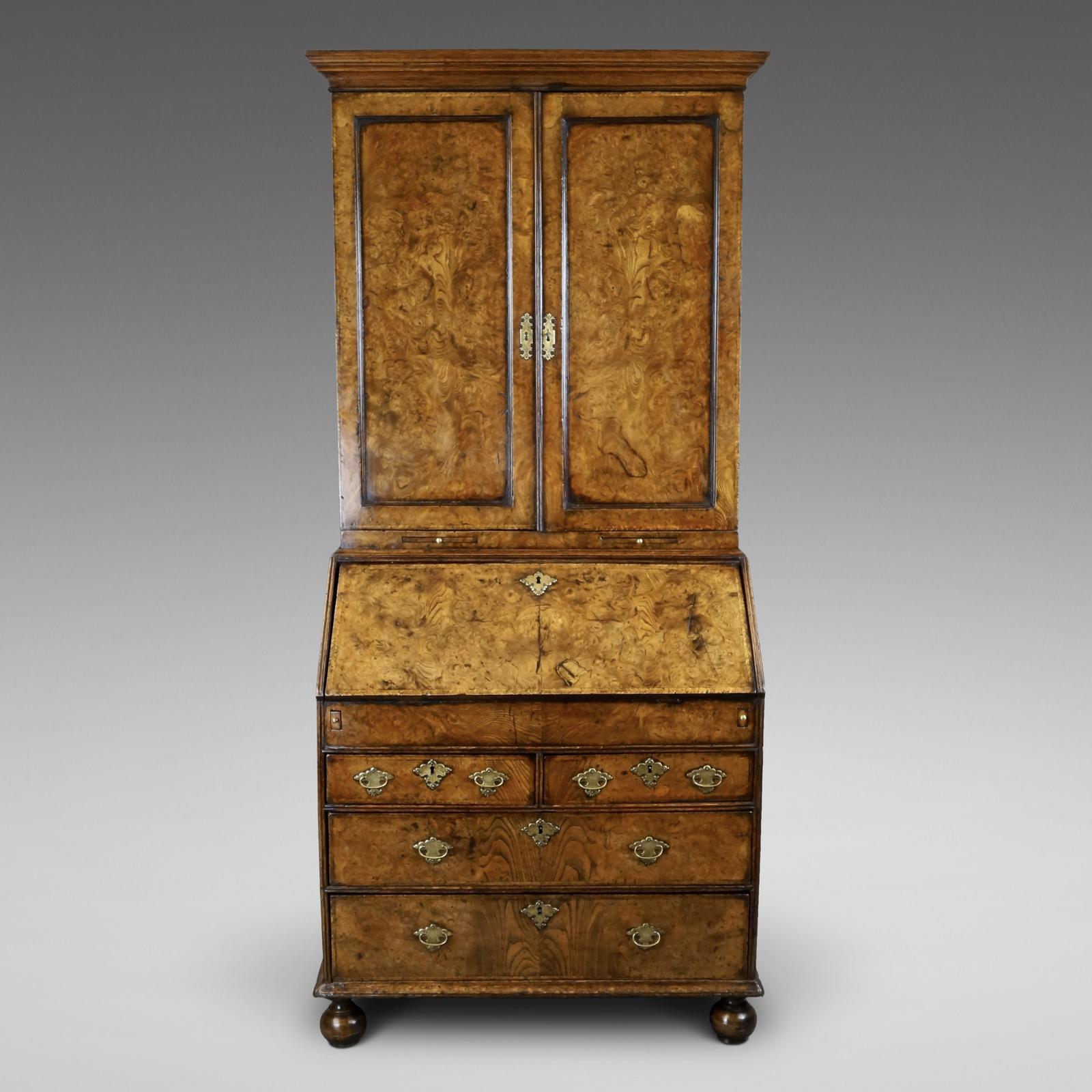 A Rare William & Mary Burr Elm Bureau Bookcase (1 of 5) A Rare William & Mary Burr Elm Bureau Bookcase (1 of 5)
