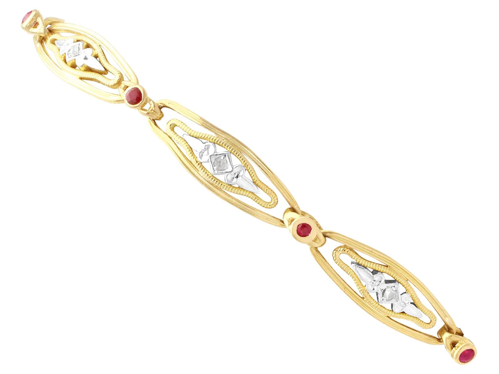 Vintage French 0.21ct Ruby & Diamond, 18ct Yellow Gold Bracelet c.1950 (1 of 12)