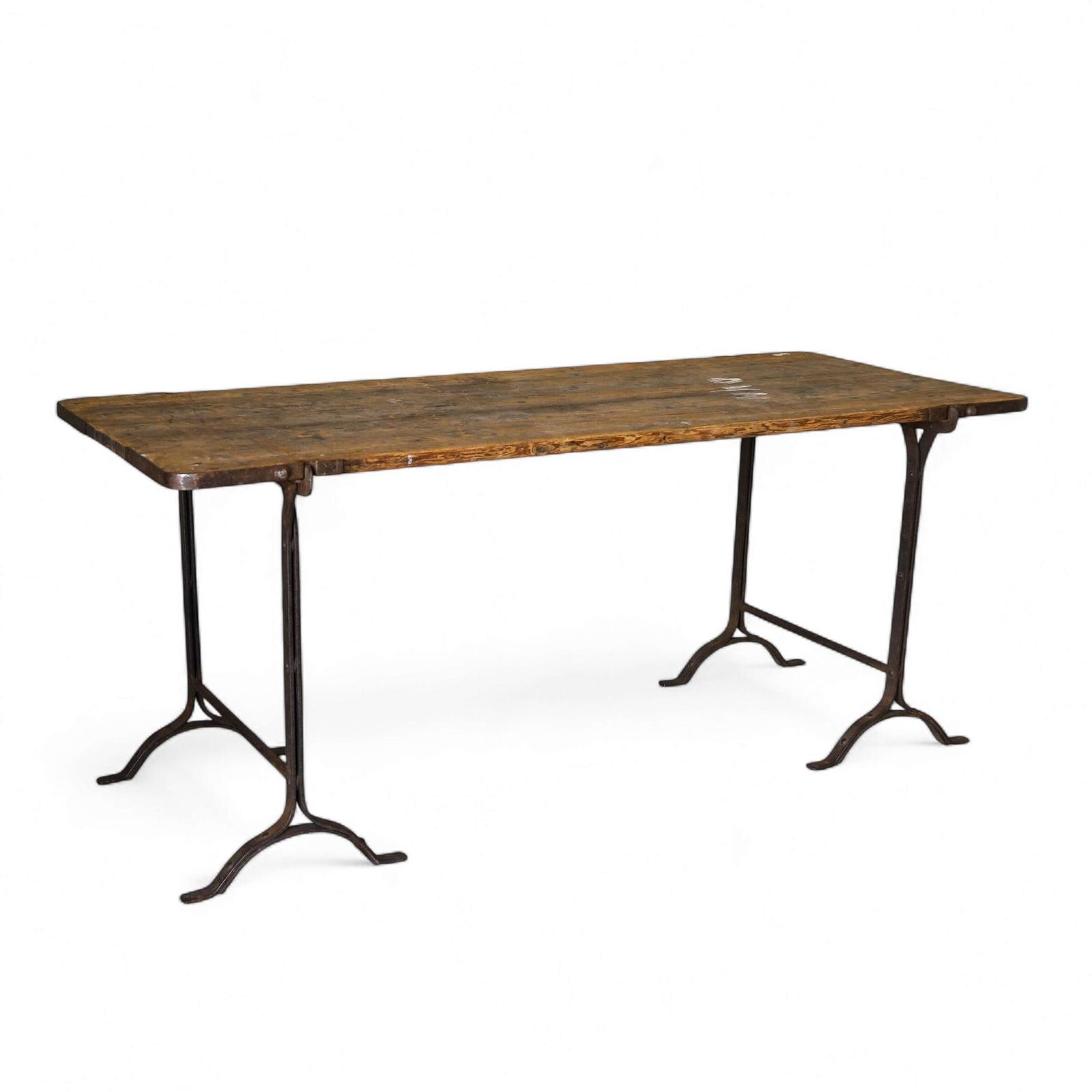 Early 20th Century Pine & Iron Trestle Work Table - England c.1900 (1 of 11)