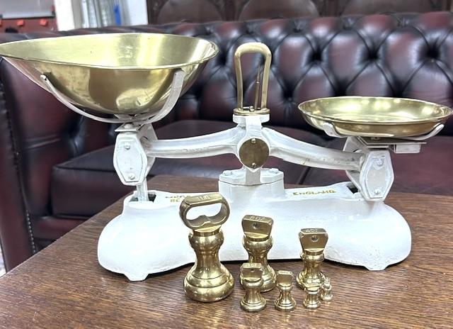 Cast Iron Scales with Original Brass Pans and Bell Weights, by Libra Scale Co (1 of 4) Cast Iron Scales with Original Brass Pans and Bell Weights, by Libra Scale Co (1 of 4)