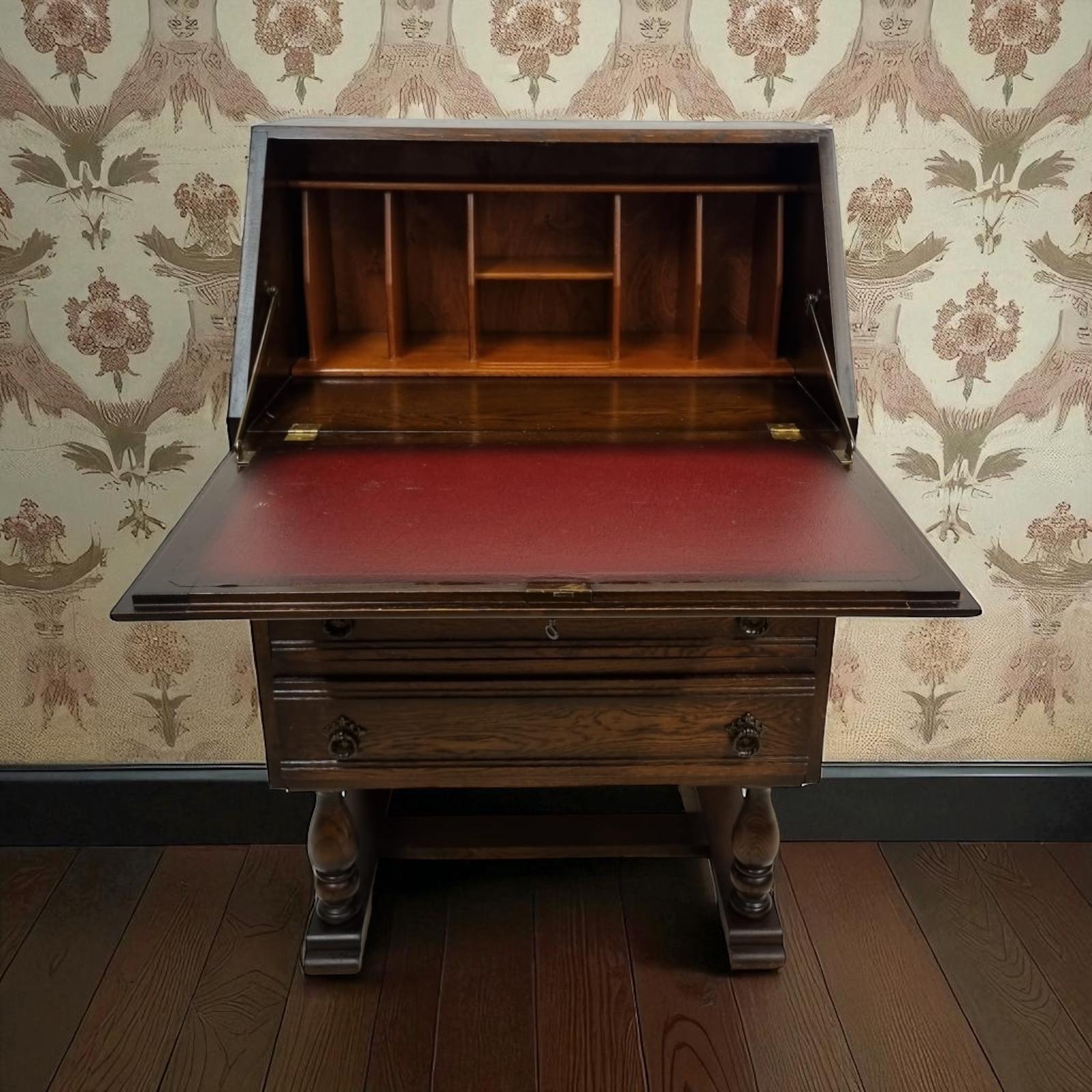 Vintage Oak Writing Bureau Chest / c.1950 (1 of 8)