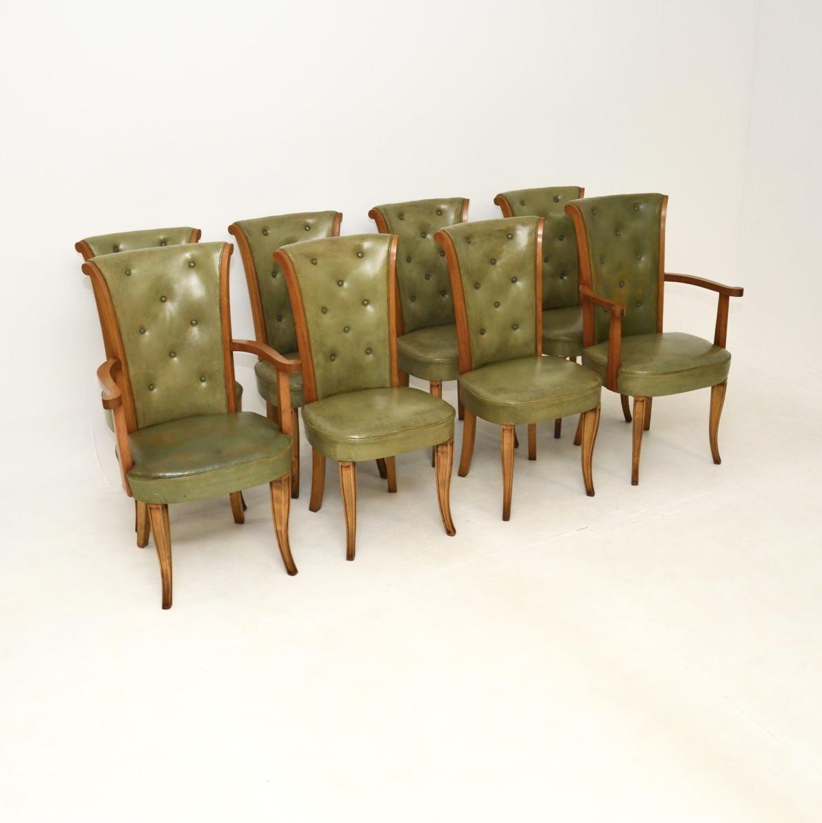 Set of Eight Art Deco Leather & Walnut Dining Chairs by Hille (1 of 14)
