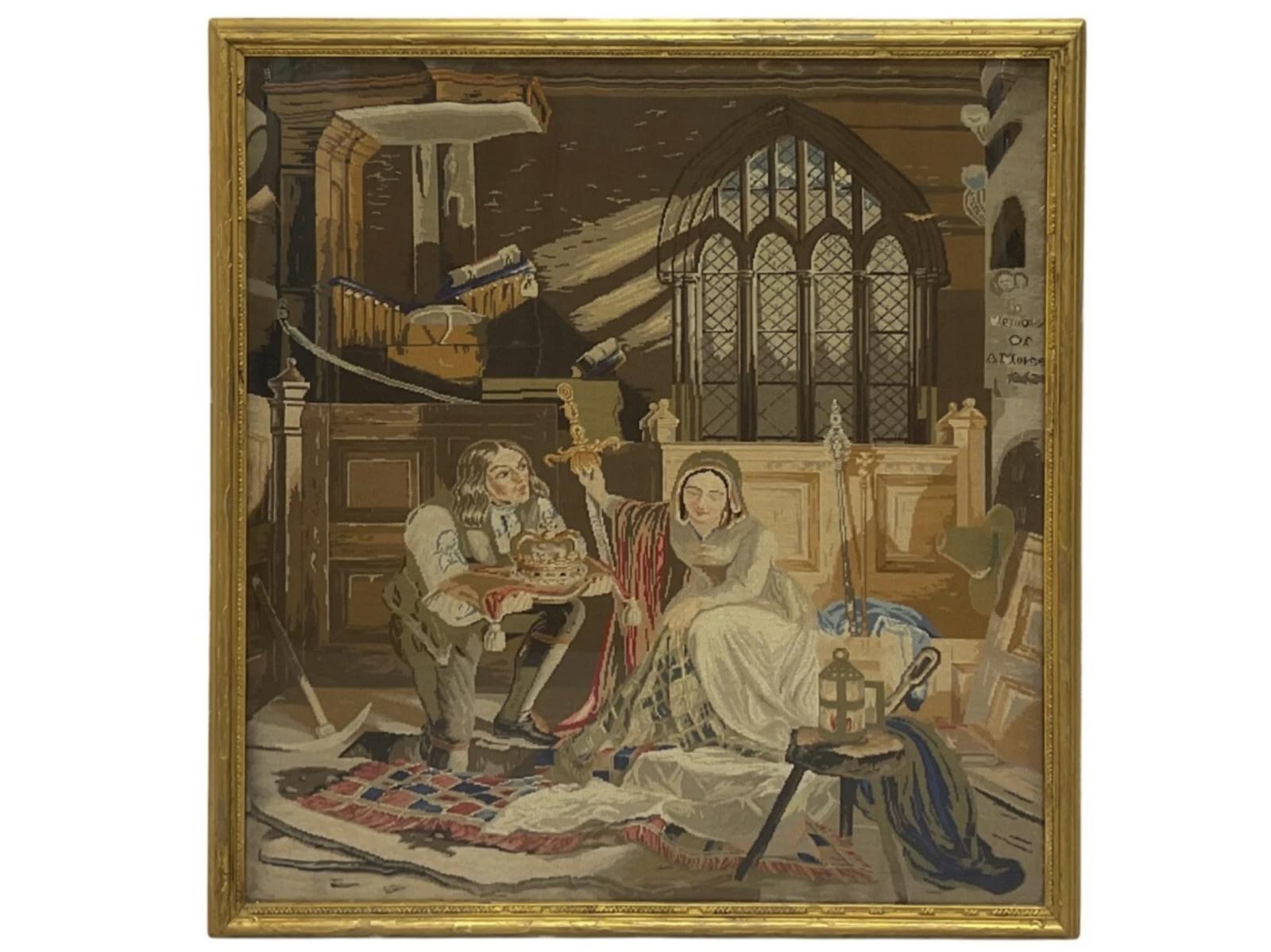 Antique Berlin Woolwork Tapestry “Saving The Honours of Scotland” Victorian c.1880 (1 of 7) Antique Berlin Woolwork Tapestry “Saving The Honours of Scotland” Victorian c.1880 (1 of 7)