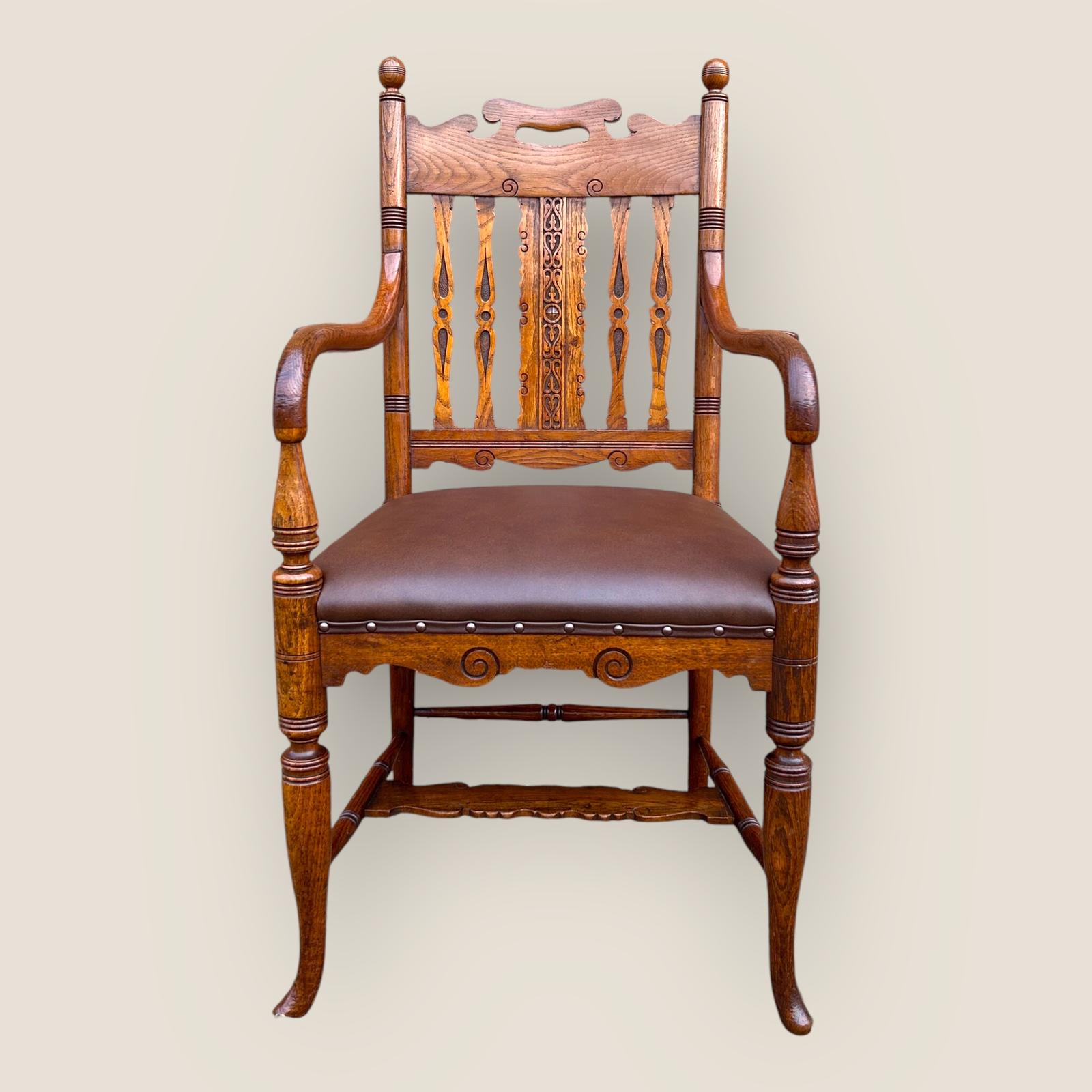 Gillows Victorian Carved Golden Oak Desk Chair Attributed to Bruce James Talbert (1 of 11)