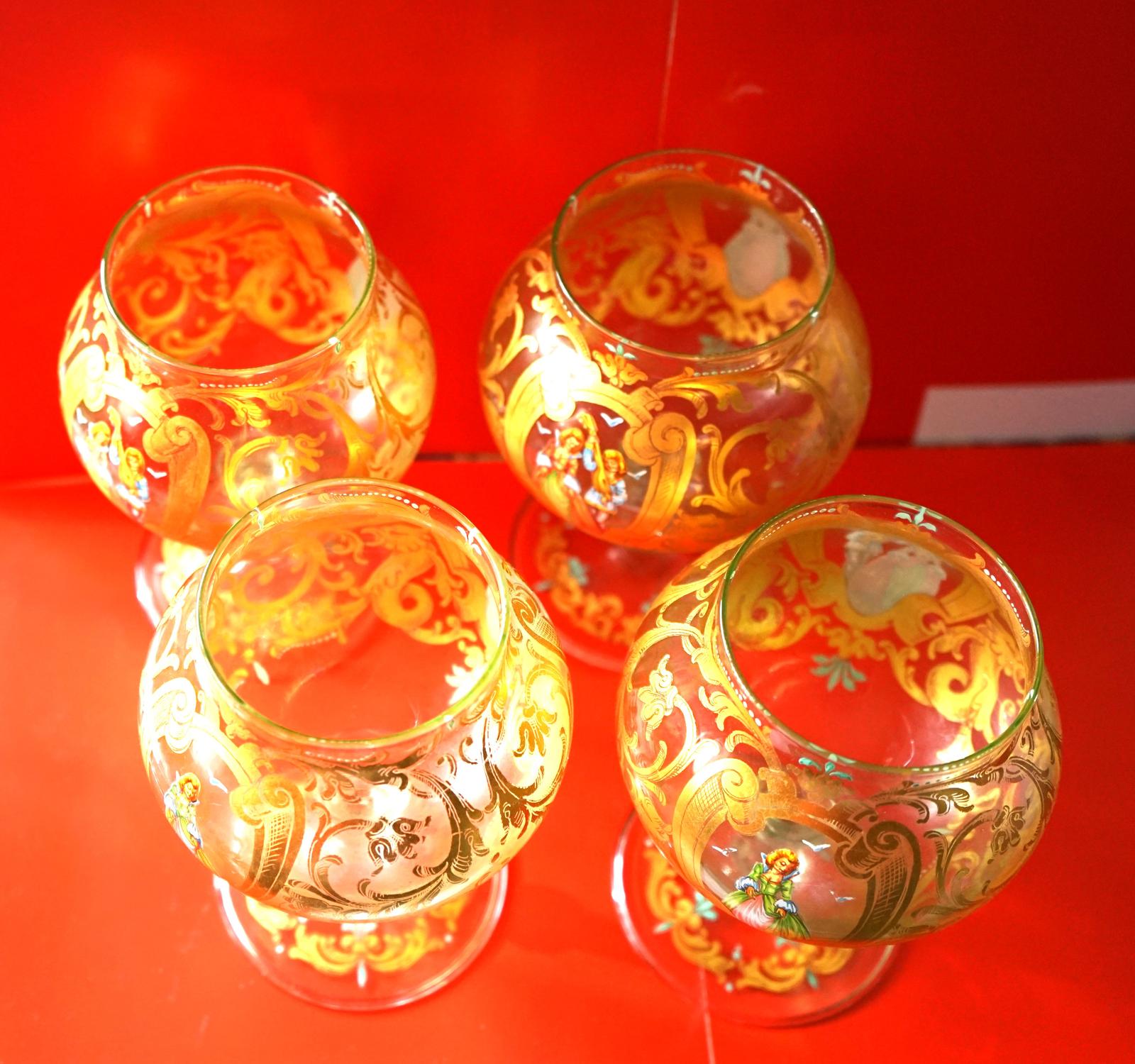 Rare Large Vintage Set of 4 Venetian Murano Hand Painted Goblets (1 of 11)