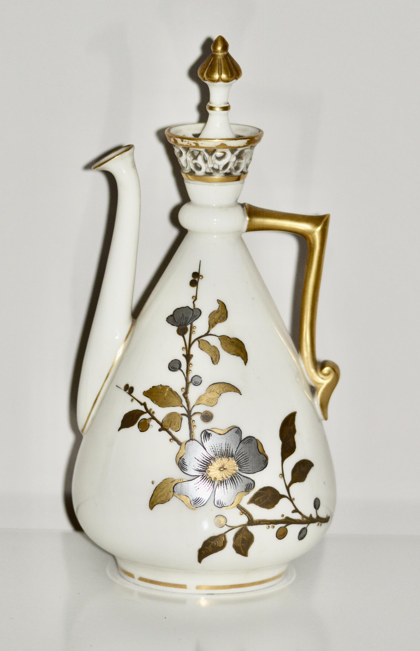 Royal Worcester 'Old Ivory' Aesthetic Movement Ewer & Cover, dated 1884 (1 of 16)