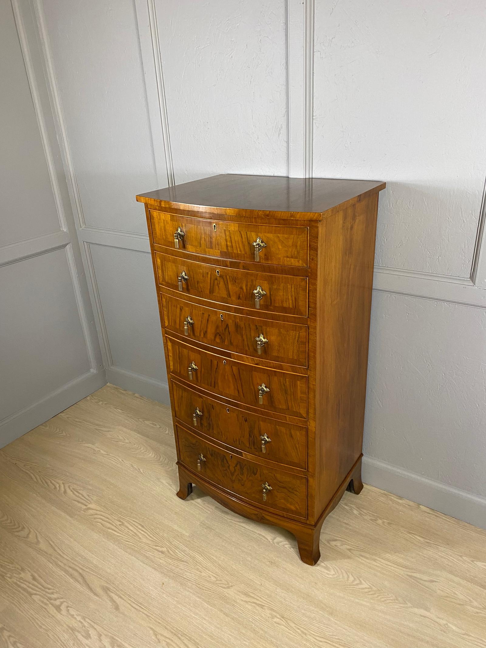 Narrow Walnut Bow-front Chest of Drawers (1 of 8)