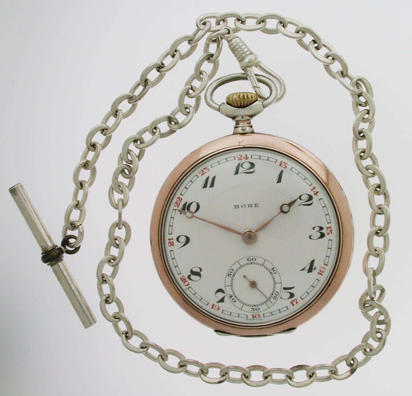 Pocket Watch Silver 0.800 Bore Swiss 1920 W/chain (1 of 6) Pocket Watch Silver 0.800 Bore Swiss 1920 W/chain (1 of 6)