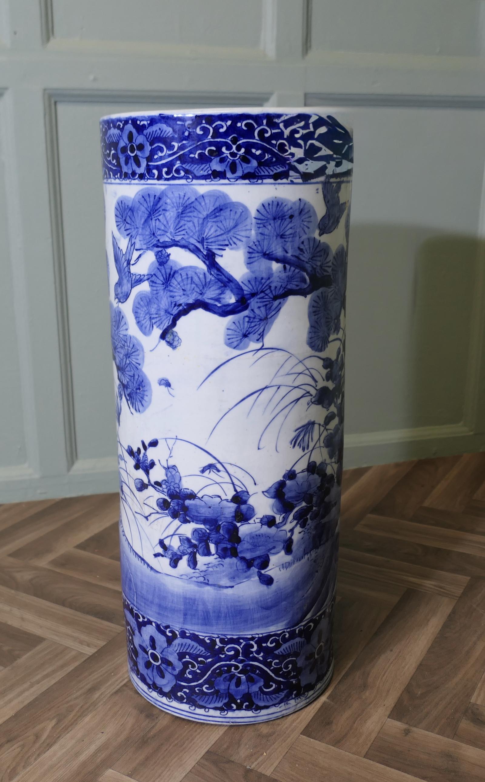 Large Antique Style Willow Pattern Design Floor Vase, Umbrella Stand (1 of 9)