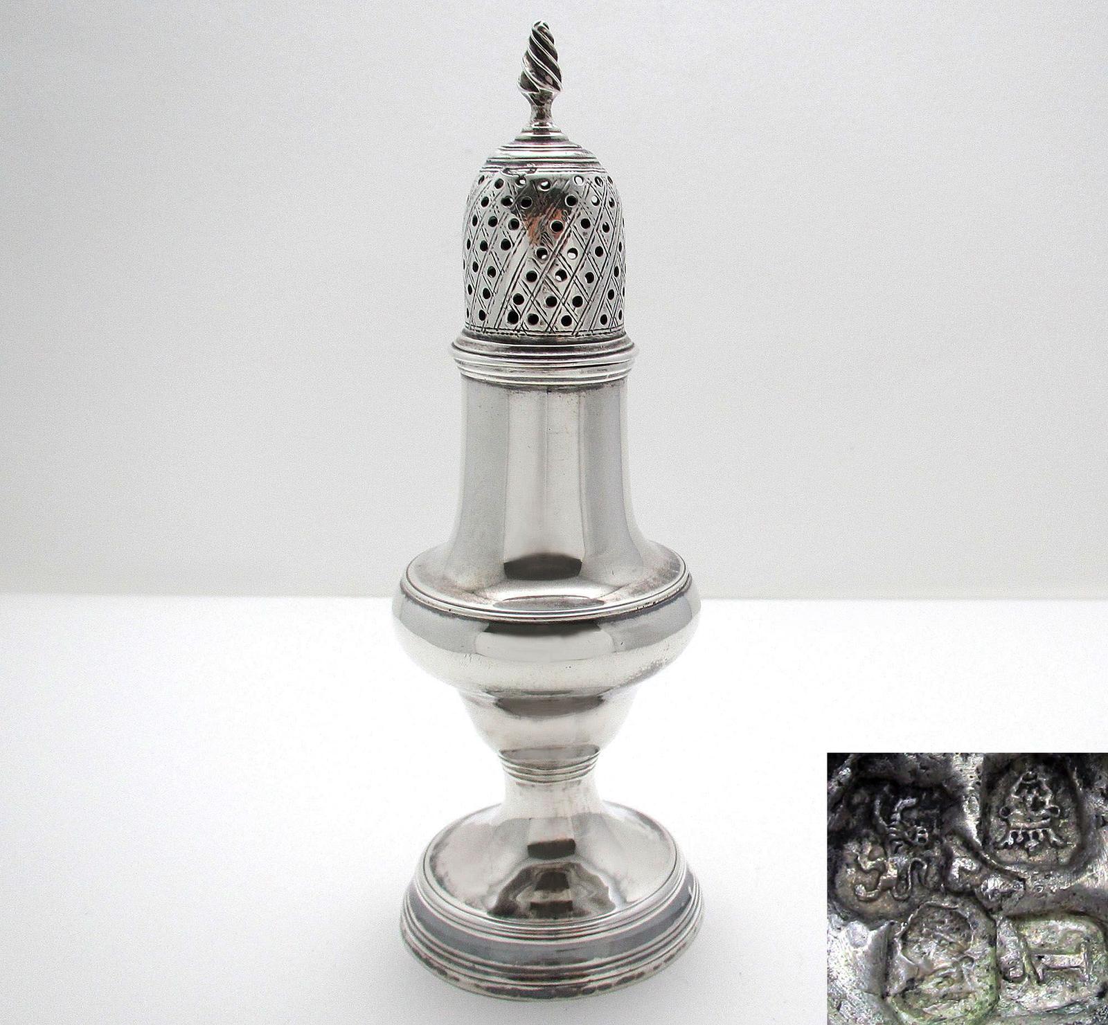 Rare Georgian Incuse Duty 1784 Sterling Silver Sugar Pepper Caster Pot Shaker English George III Thomas Shepherd (1 of 7)