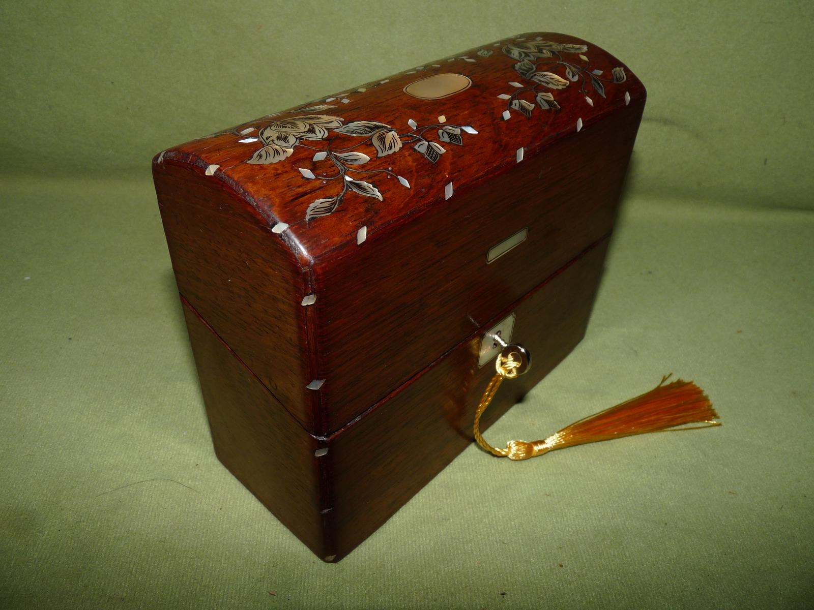Inlaid Rosewood Perfume Bottle Box + Bottles. (1 of 14) Inlaid Rosewood Perfume Bottle Box + Bottles. (1 of 14)