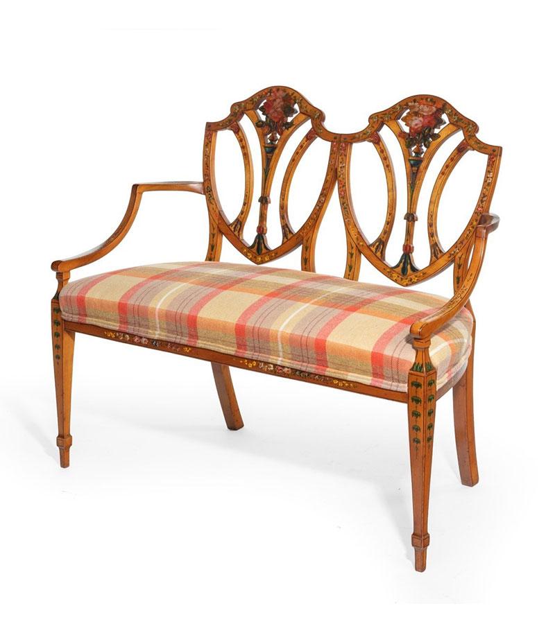 Late Victorian Hepplewhite Painted Satinwood Two Seater Settee (1 of 7)