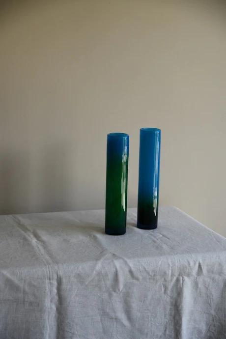Pair of Blue & Green Glass Vase John Orwar Lake Ekenas Sweden (1 of 8)