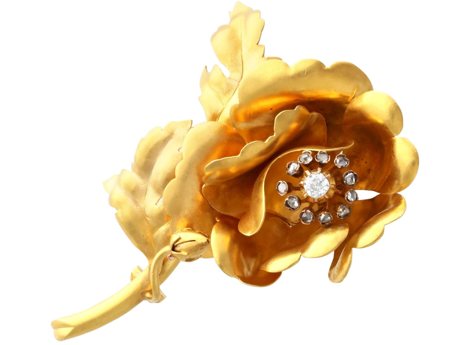 Antique 0.65ct Diamond and 22ct Yellow Gold Floral Brooch Circa 1880 (1 of 14)