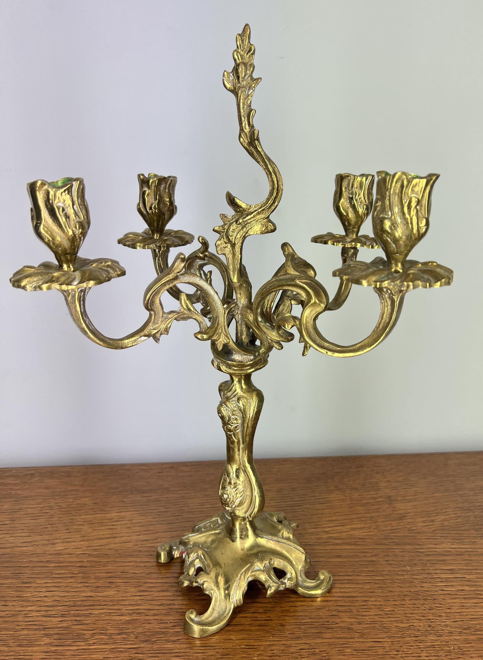 Candelabra Vintage Brass Ornate Five Arm Rococo Style Holder (1 of 11)