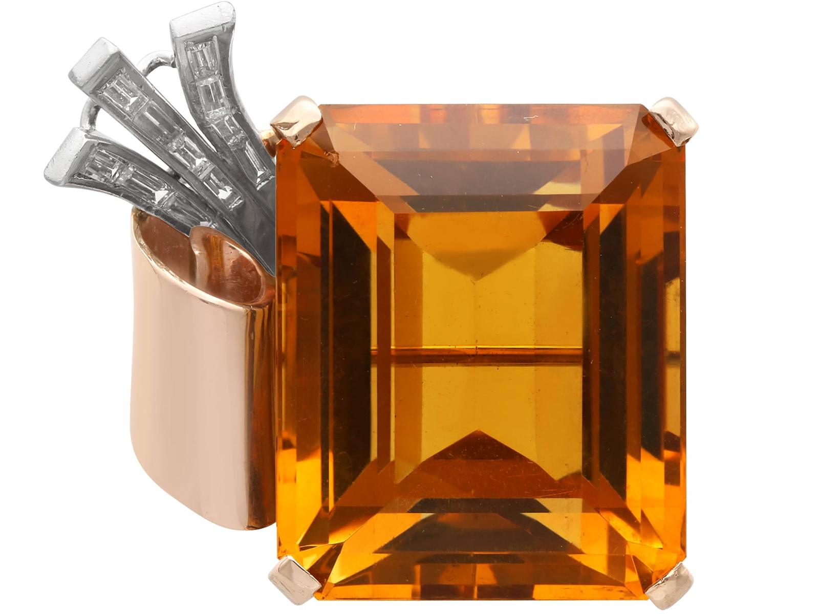 Vintage 71.96ct Citrine & 1.05ct Diamond & 14ct Yellow Gold Brooch (1 of 9)