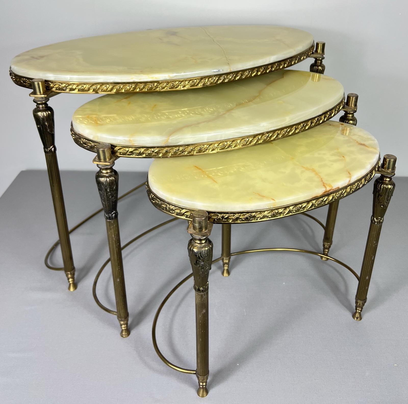 Brass Set of Three Nested Tables with Marble Tops (1 of 19) Brass Set of Three Nested Tables with Marble Tops (1 of 19)