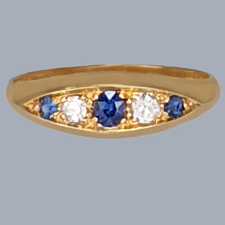 Antique Sapphire and Diamond Five-stone Ring – 18ct Gold Hallmarked Chester 1914 (1 of 5)