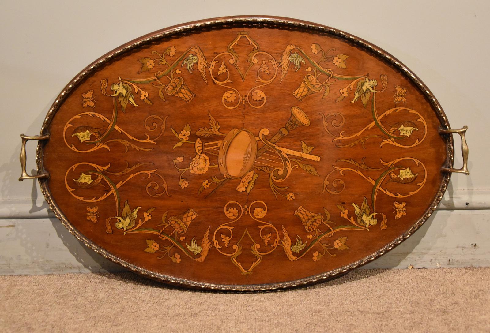 19th Century Mahogany Decorated Tray (1 of 7) 19th Century Mahogany Decorated Tray (1 of 7)