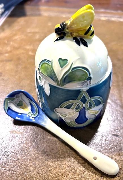Hand-painted & Tubelined Earthenware Honey Pot & Spoon by Old Tupton Ware (1 of 4)