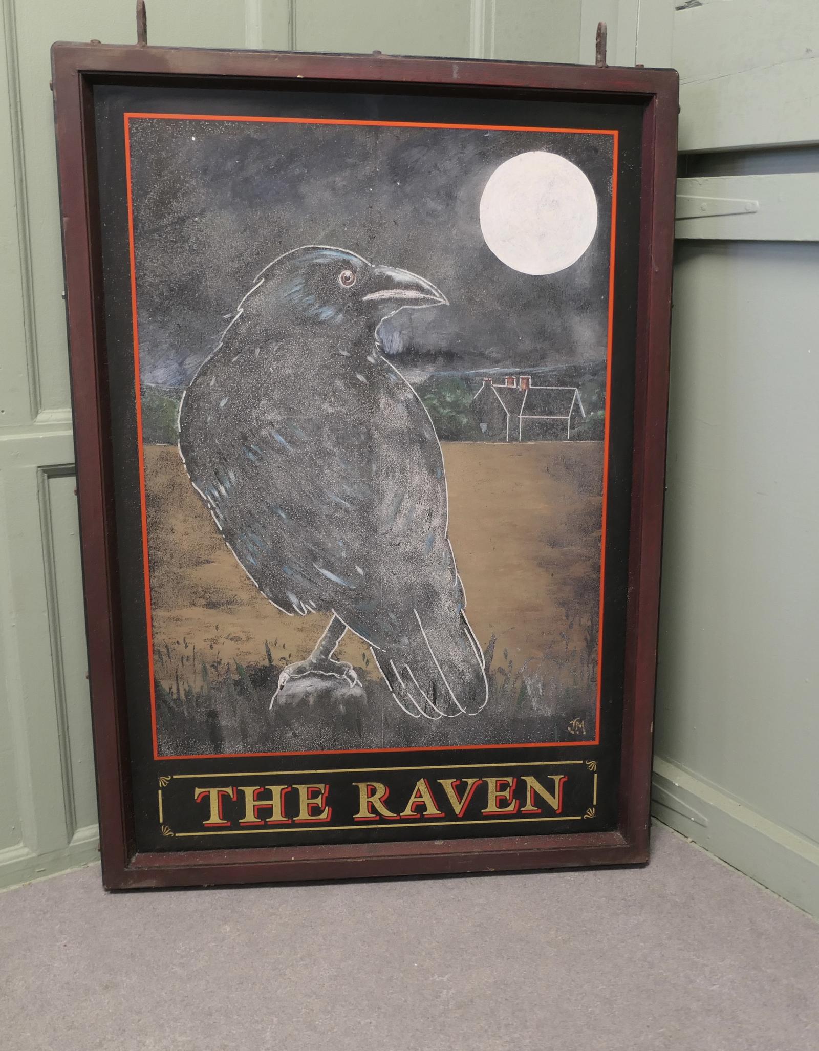 Wooden Iron Framed Hanging Pub Sign - The Raven - Signed (1 of 6) Wooden Iron Framed Hanging Pub Sign - The Raven - Signed (1 of 6)