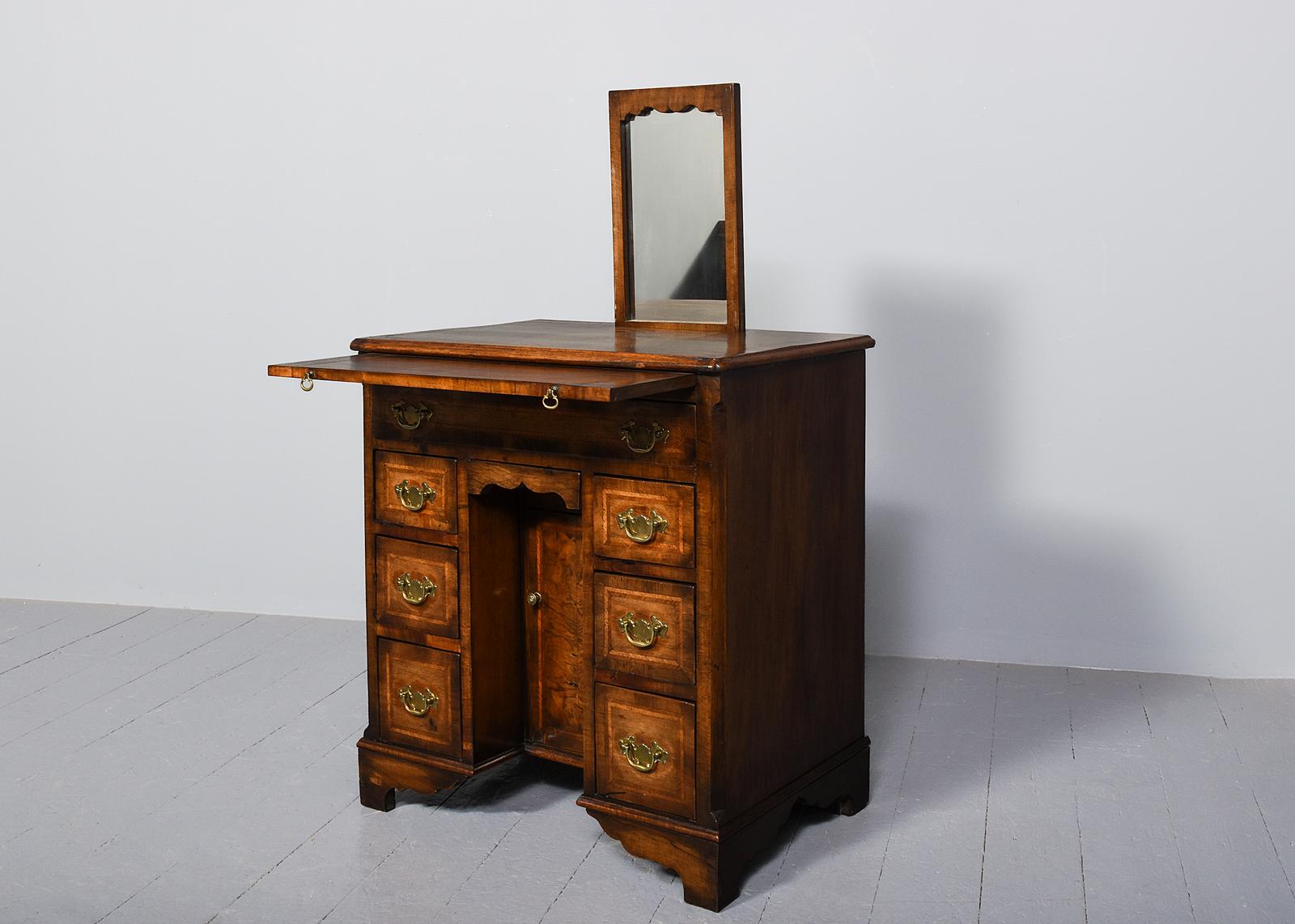 George II Style Inlaid Figured Walnut Kneehole Dressing Chest c.1880 (1 of 9) George II Style Inlaid Figured Walnut Kneehole Dressing Chest c.1880 (1 of 9)