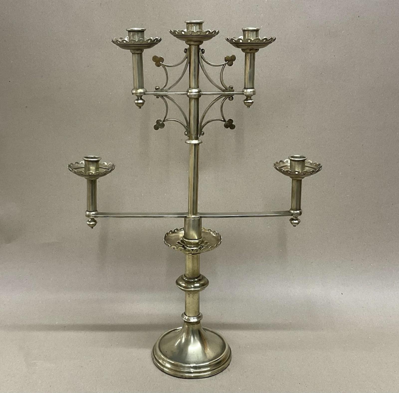 Arts & Crafts Brass 5 Branch Candelabra 57cm Ecclesiastical Church Antique Victorian c.1880 (1 of 6) Arts & Crafts Brass 5 Branch Candelabra 57cm Ecclesiastical Church Antique Victorian c.1880 (1 of 6)