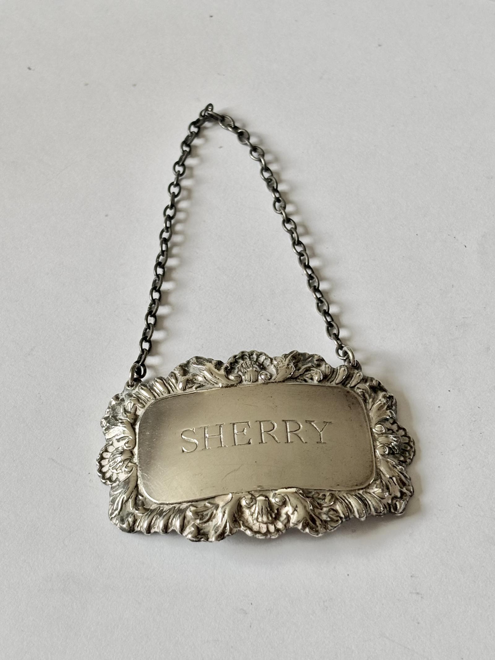 Sterling Silver Decanter Label Sherry London 1973 PH Vogel & Co (1 of 4)