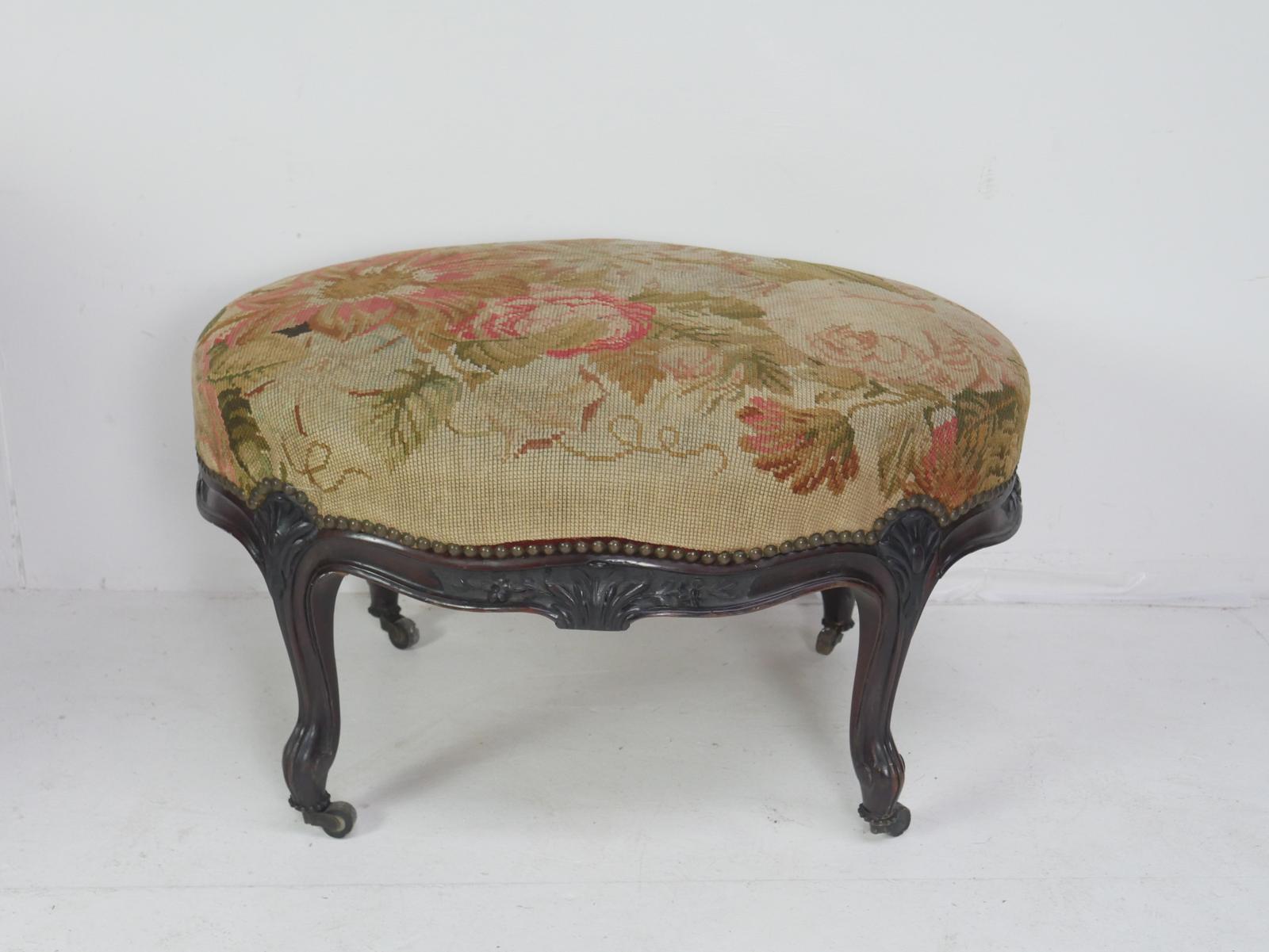 Oval Needlepoint Upholstered Stool (1 of 9)