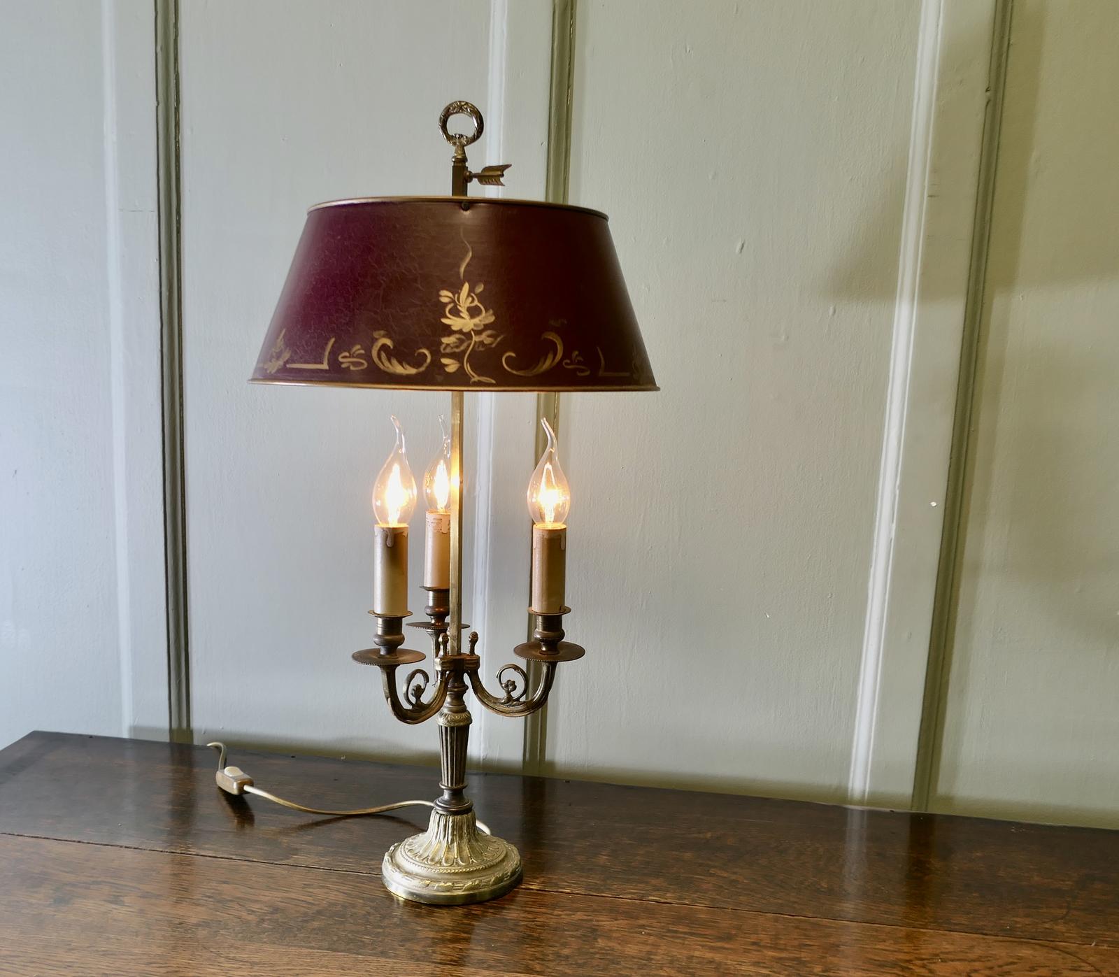 French Wine & Gold Toleware & Brass Triple Desk Lamp (1 of 5)