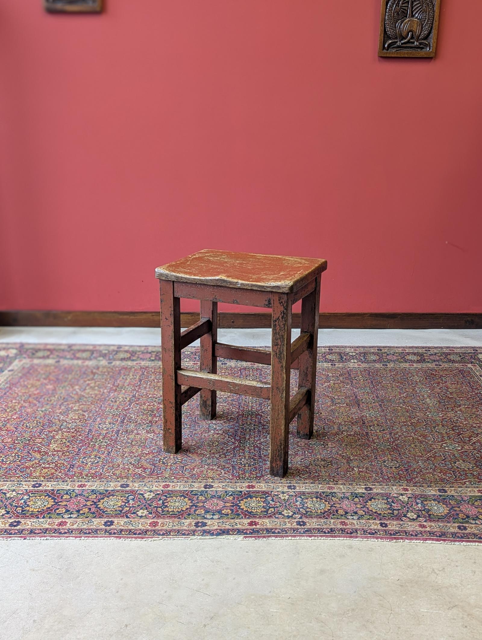Antique Early 20th Century Painted Pine Workshop Stool (1 of 10)