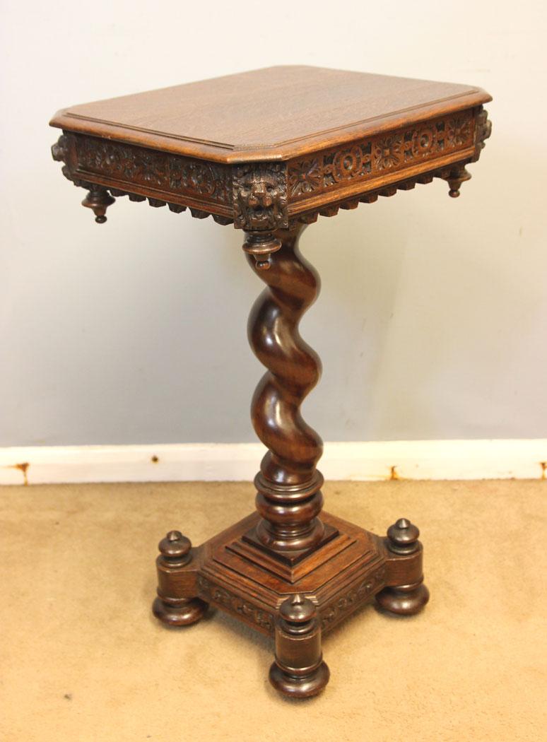 Antique Carved Oak Wine Occasional Side Table (1 of 8) Antique Carved Oak Wine Occasional Side Table (1 of 8)