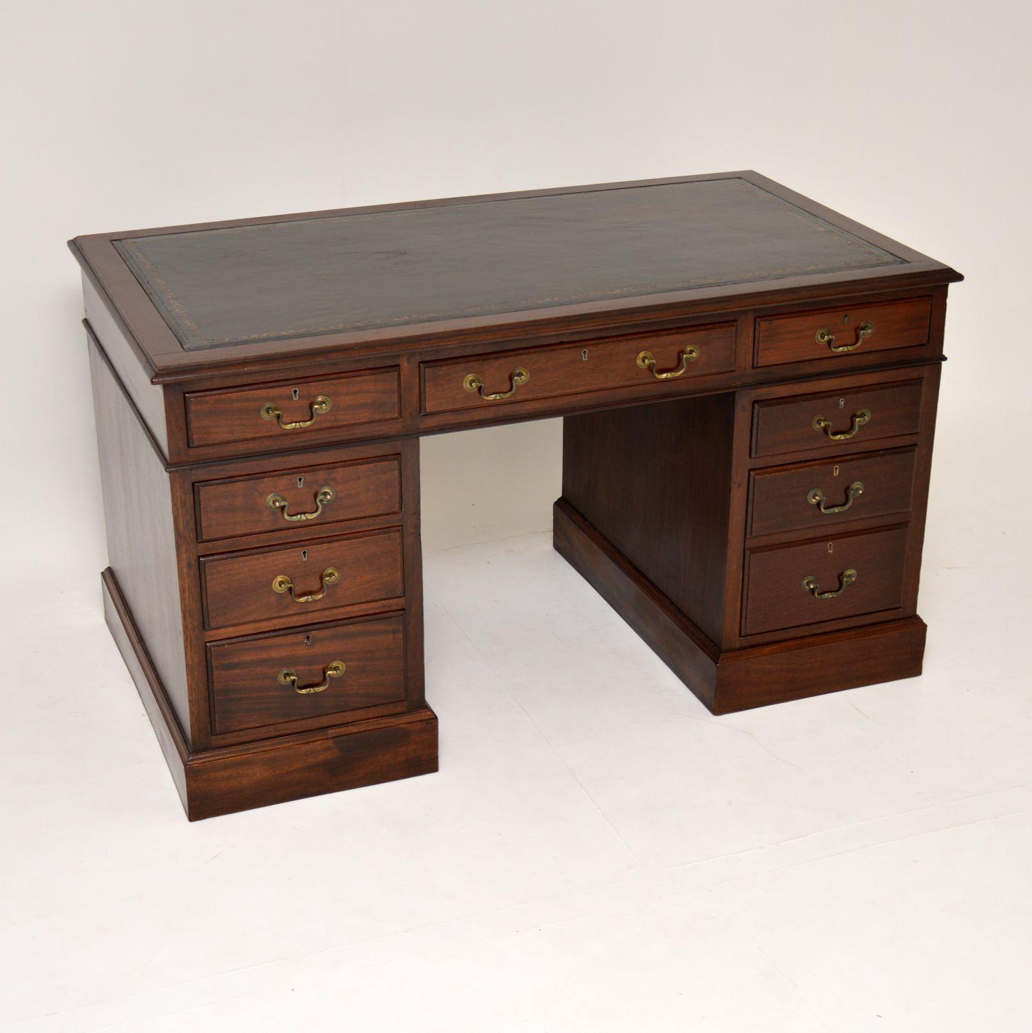 Antique Mahogany Leather Top Pedestal Desk (1 of 10) Antique Mahogany Leather Top Pedestal Desk (1 of 10)