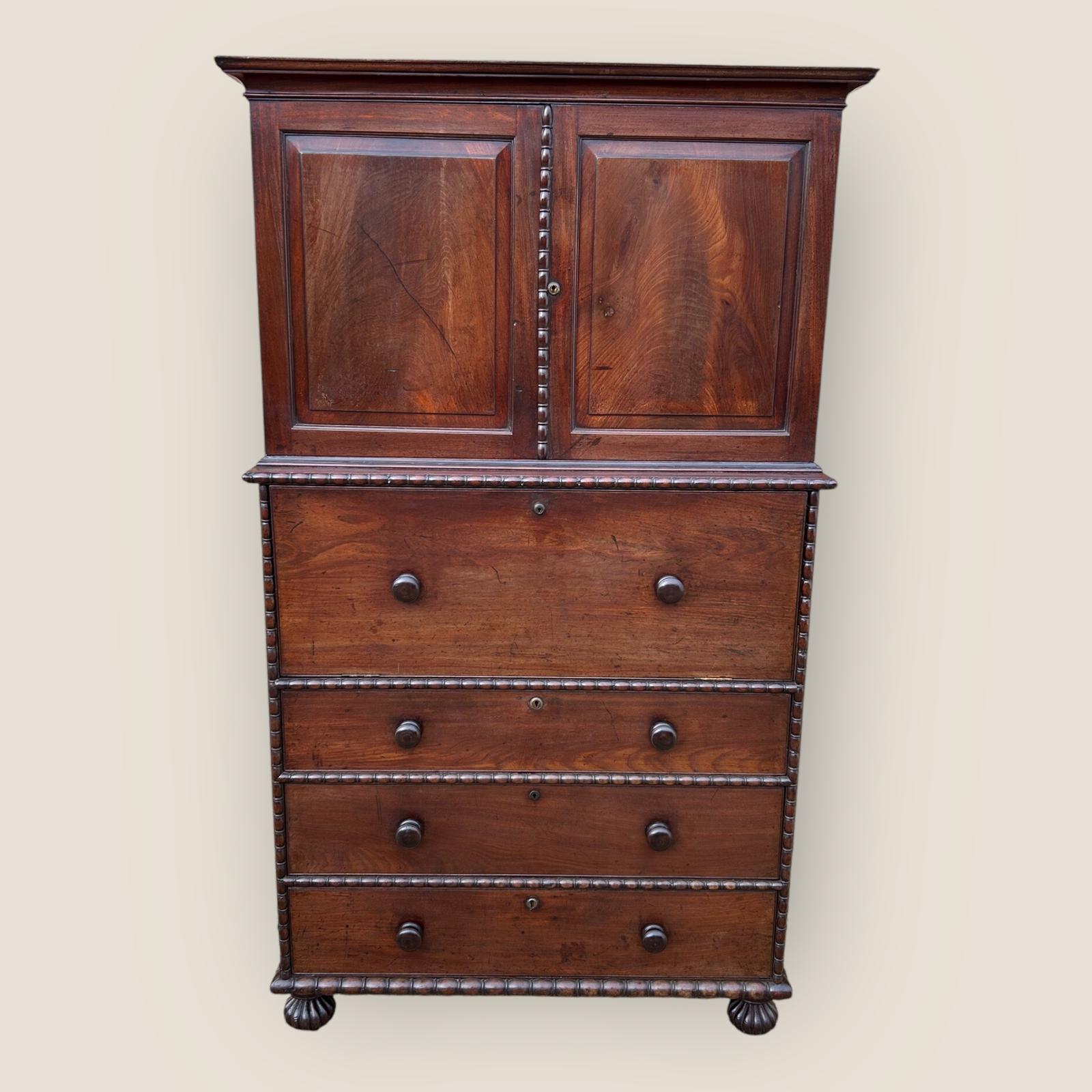 Antique 19th Century Padouk Anglo Indian Campaign Secretaire Chest & Cupboard (1 of 12)