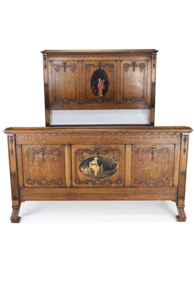 Antique Edwardian Oak Chinoiserie Double Bed (1 of 13) Antique Edwardian Oak Chinoiserie Double Bed (1 of 13)