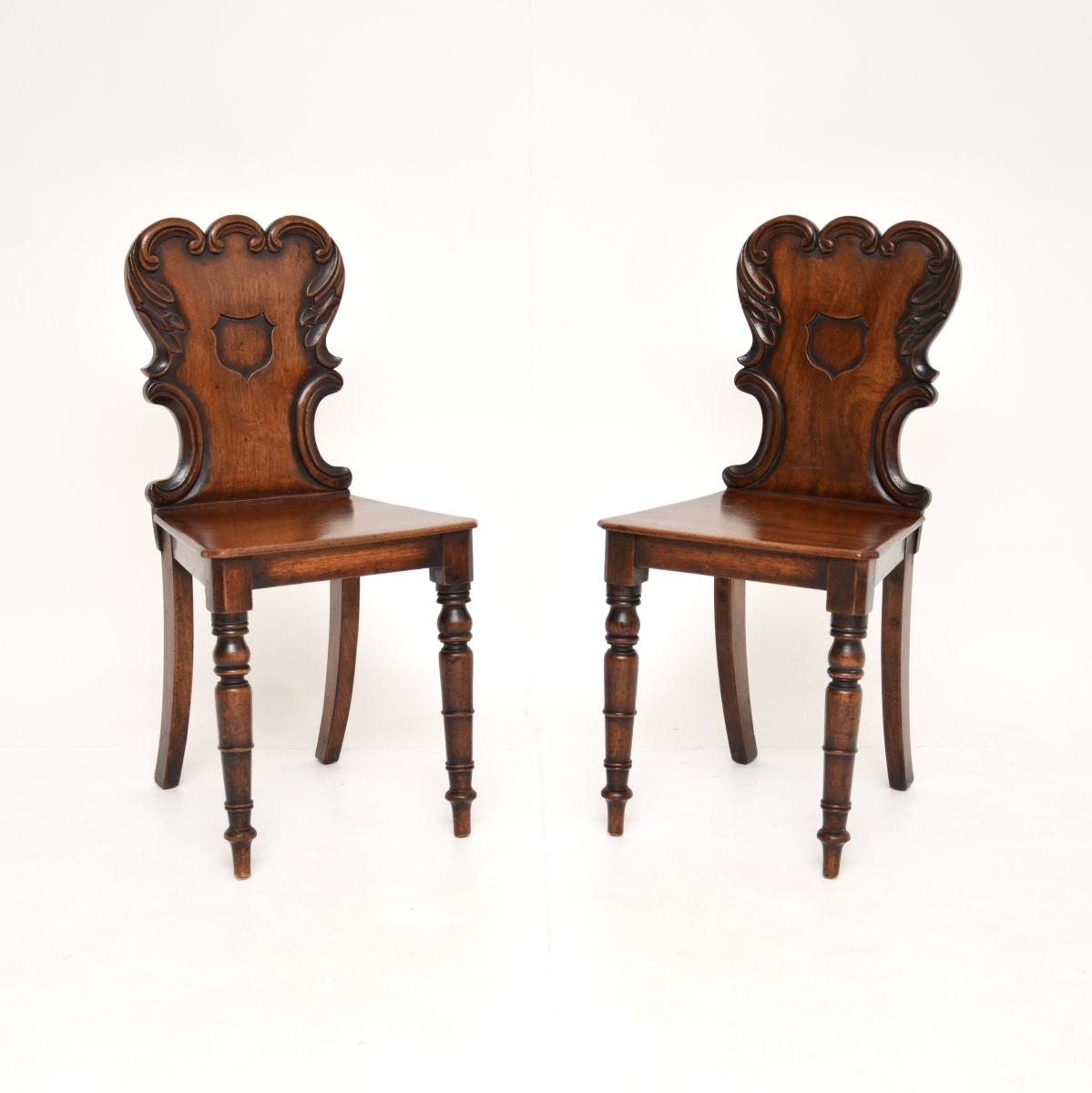 Pair of Antique William IV Mahogany Hall Chairs (1 of 9)