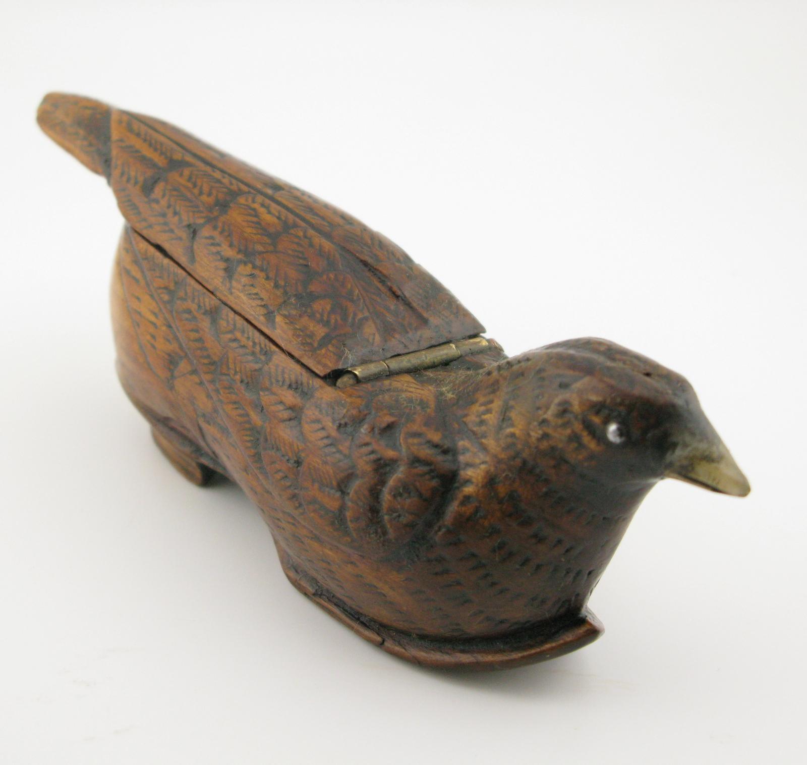 Rare Georgian Fruitwood Snuff Box Carved as Bird in Shoe (1 of 12)