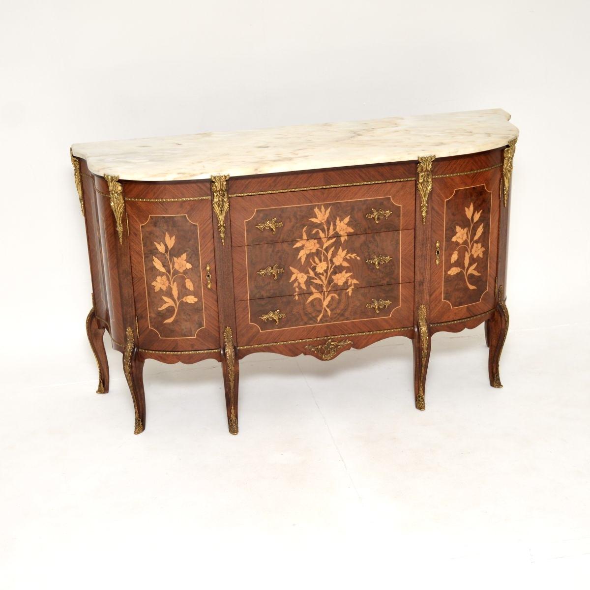 Antique French Inlaid Marquetry Marble Top Sideboard (1 of 11)