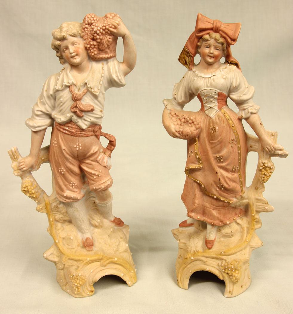 Pair of Bisque Figurines of Young Girl & Boy. (1 of 9)