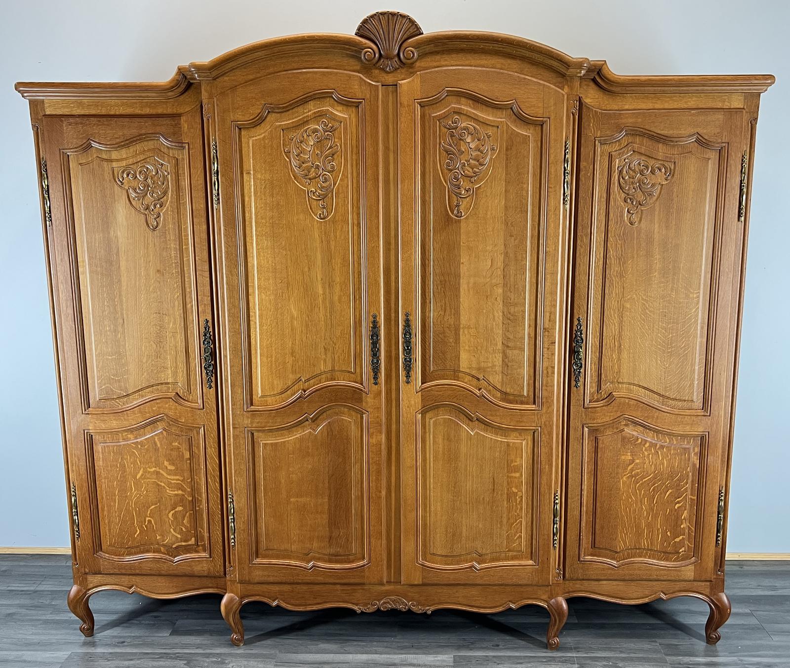 Wardrobe French Vintage Oak 4 Door Armoire Retro Closet (1 of 12)