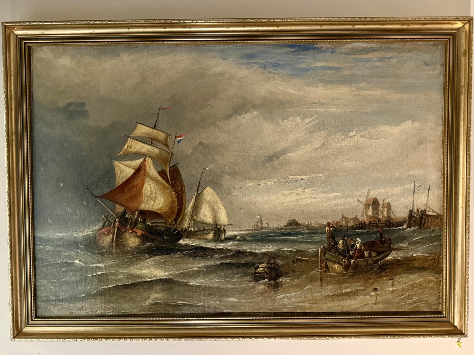 19th Century Dutch Coastal Marine Oil Painting – Dutch Fishing Craft off a Windmill Coast by W. D. Ellis (1 of 7) 19th Century Dutch Coastal Marine Oil Painting – Dutch Fishing Craft off a Windmill Coast by W. D. Ellis (1 of 7)