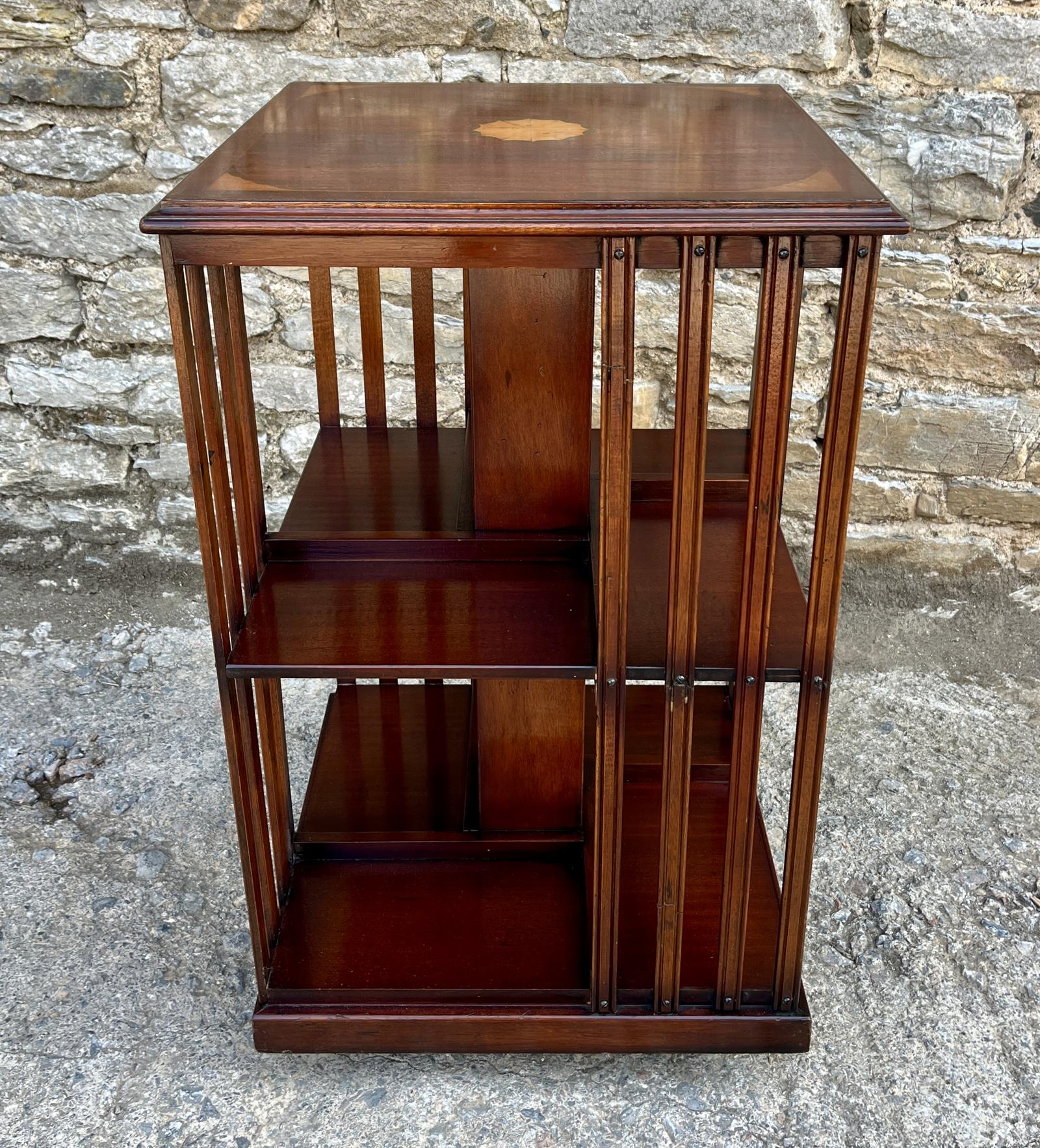 Edwardian Mahogany Inlaid Revolving Bookcase (1 of 11)