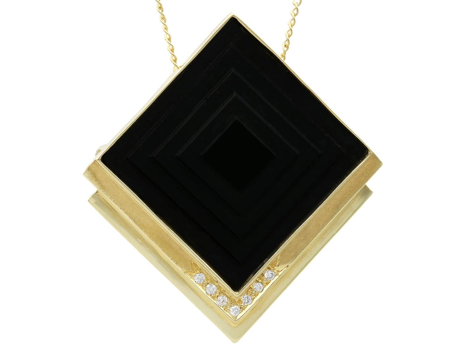 Vintage Onyx, Diamond & 14ct Yellow Gold Pendant / Brooch c.1970 (1 of 13)