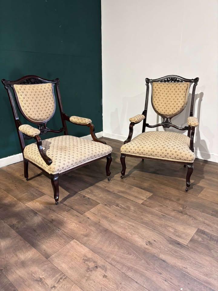 Pair of Antique Mahogany Framed Drawing Room Chairs (1 of 16)