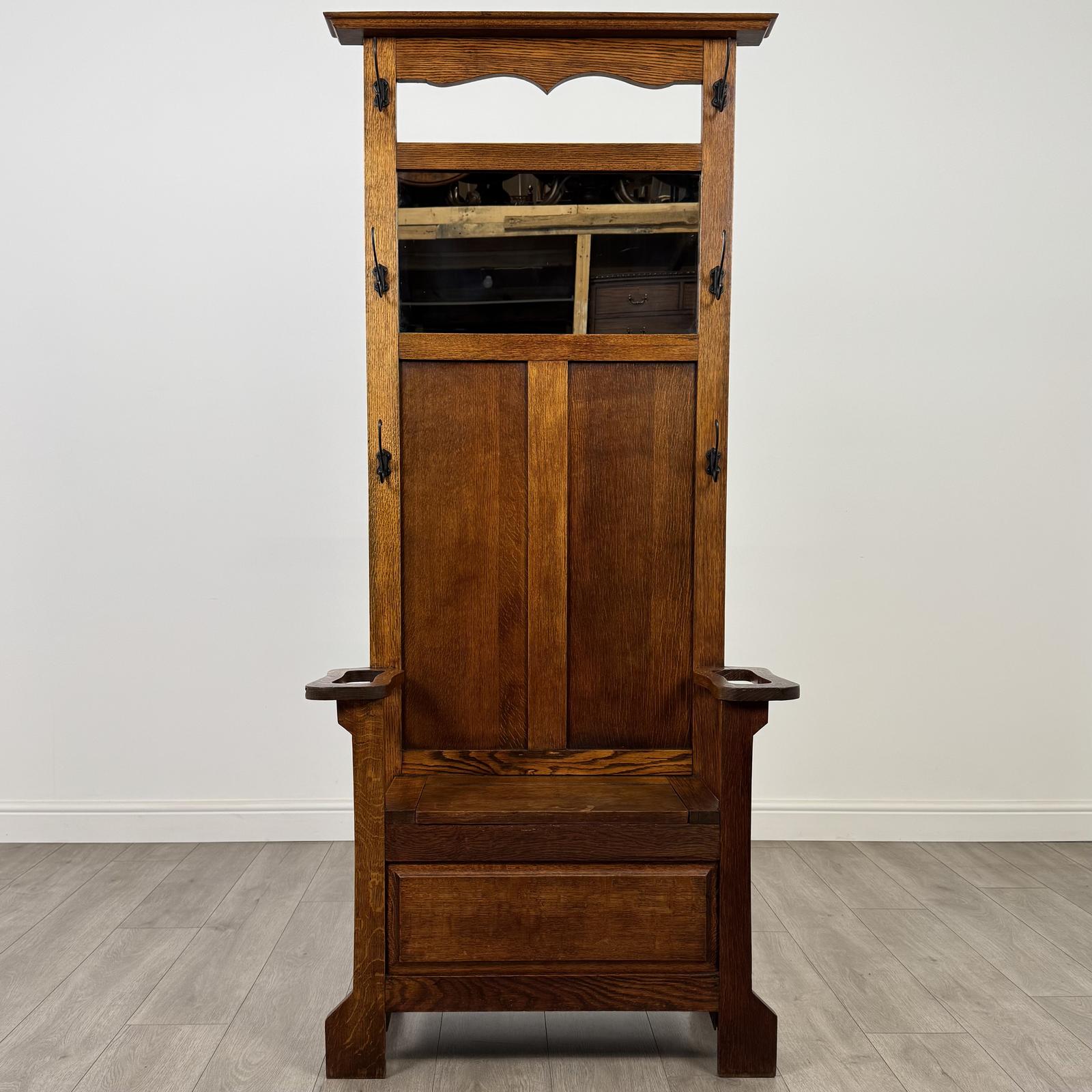 Antique 20th Century Arts & Crafts Golden Oak Hall Stand (1 of 12)