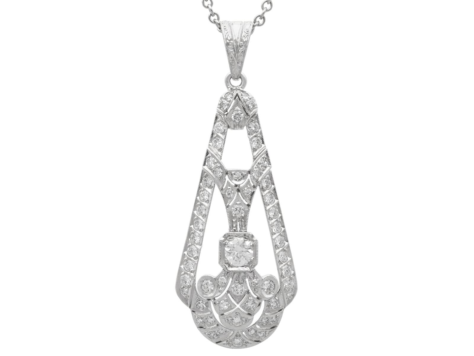 Antique Art Deco 2.20ct Diamond & 14ct White Gold Pendant c.1925 (1 of 11)