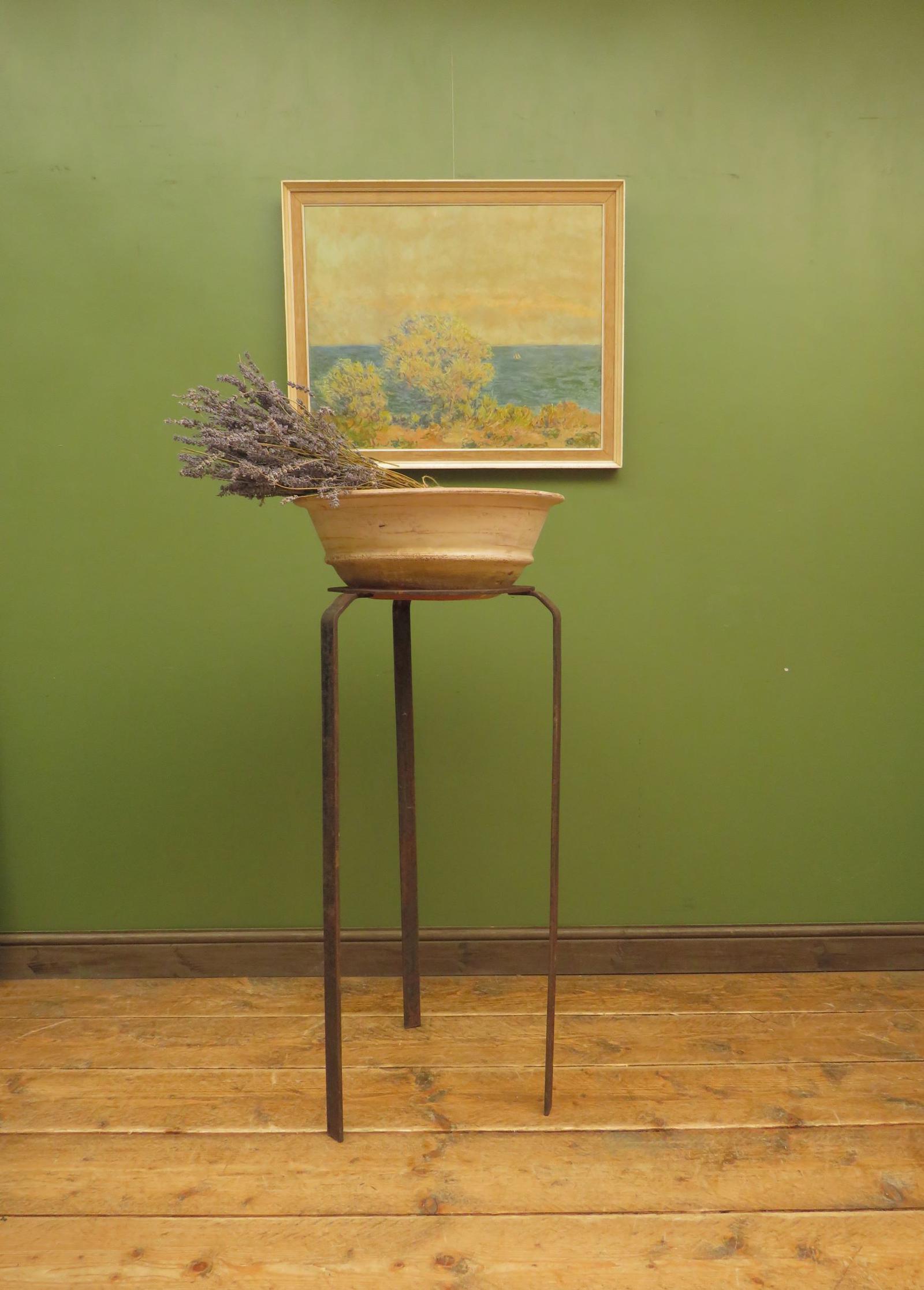 Handmade Wrought Iron Stand with Wide Terracotta Bowl for Wedding Flowers (1 of 15)