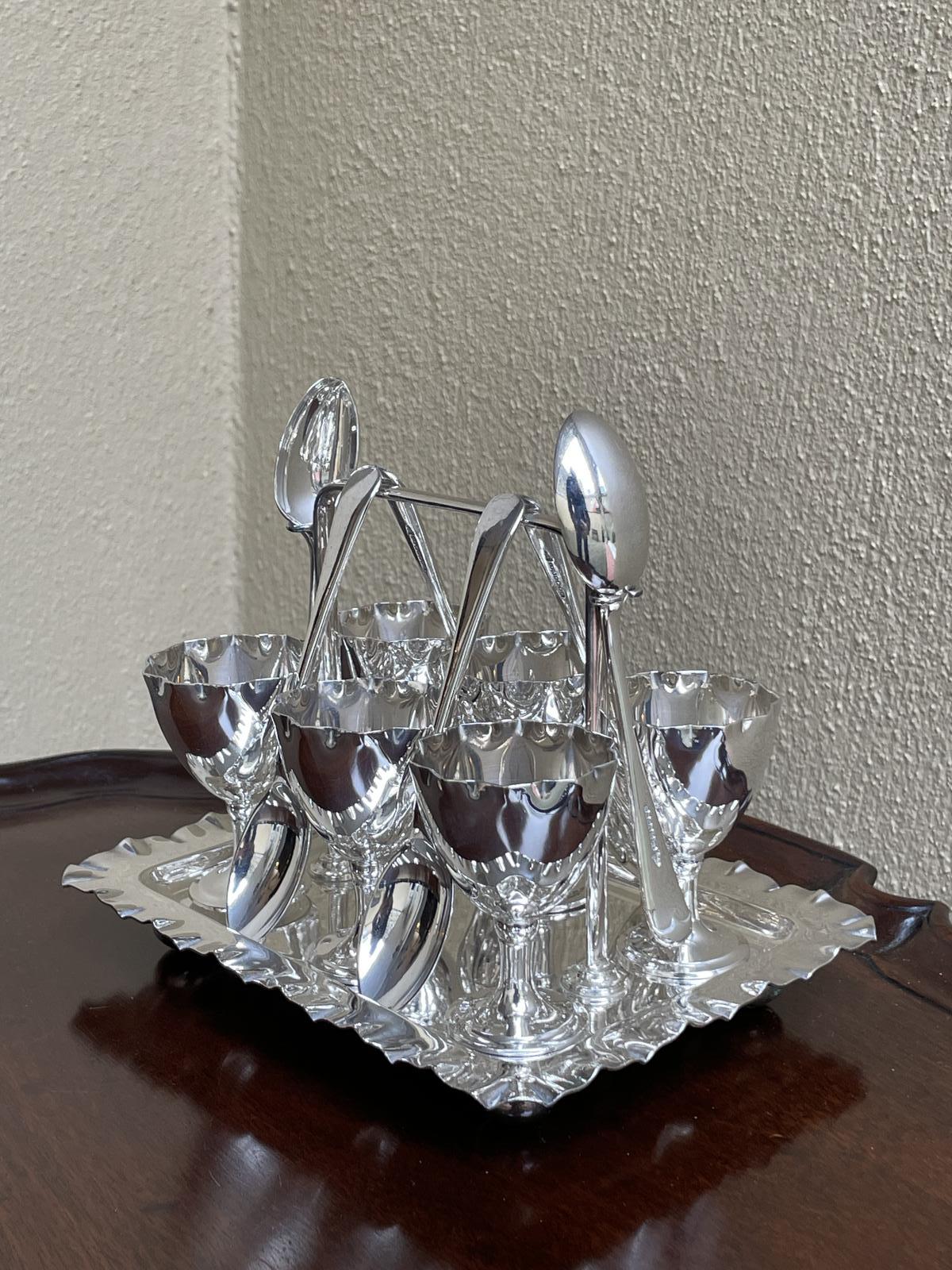 George V Silver Plated Egg Cruet Set For Six (1 of 8) George V Silver Plated Egg Cruet Set For Six (1 of 8)