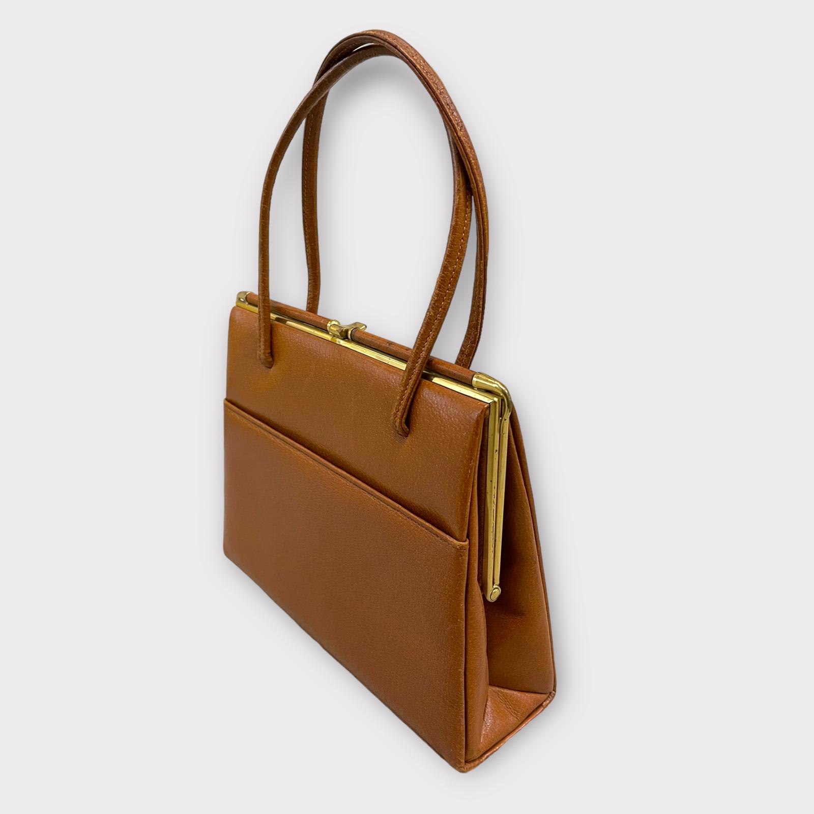 1960s -1970s Tan Leather Handbag with Side Pocket (1 of 6)