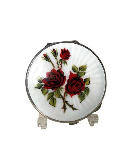 Vintage Sterling Silver Guilloche Enamel Red Roses Powder Compact Birmingham 1961 (1 of 7) Vintage Sterling Silver Guilloche Enamel Red Roses Powder Compact Birmingham 1961 (1 of 7)
